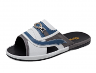 Men Sandals SKF-40 Dark Gray Nappa-White Pebble grain-Blue Nappa Microfiber Leather
